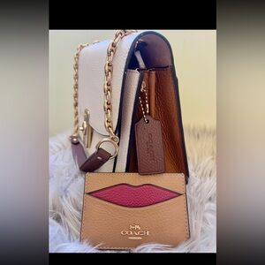 Coach Women's Tan and White Crossbody Bag pebble leather AND (cardholder NWT)